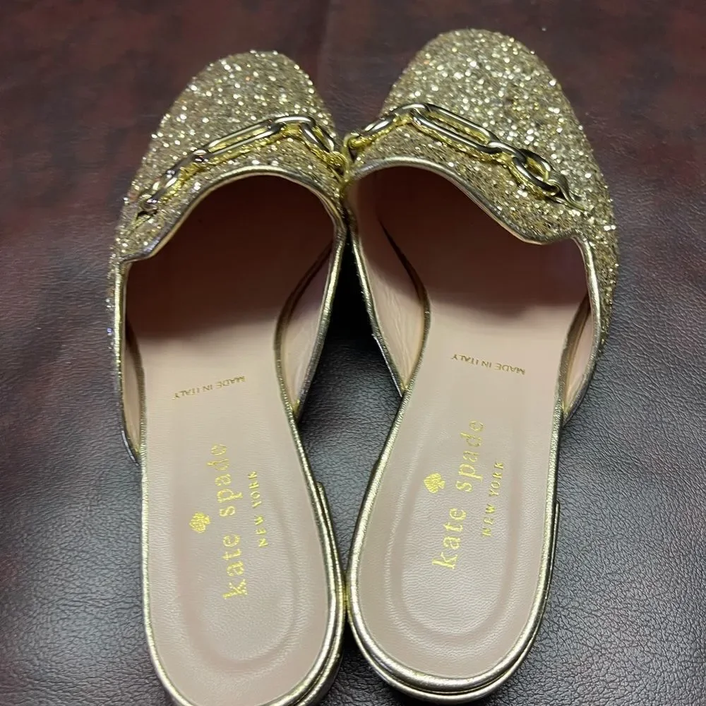 Kate Spade‎ gold glitter Glendi mules, size 6